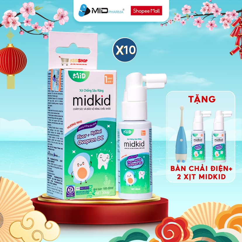 Ảnh Combo 10 Hộp - Xịt chống sâu răng cho bé Midkid vị nho 30ml cho bé từ 1 tuổi 1