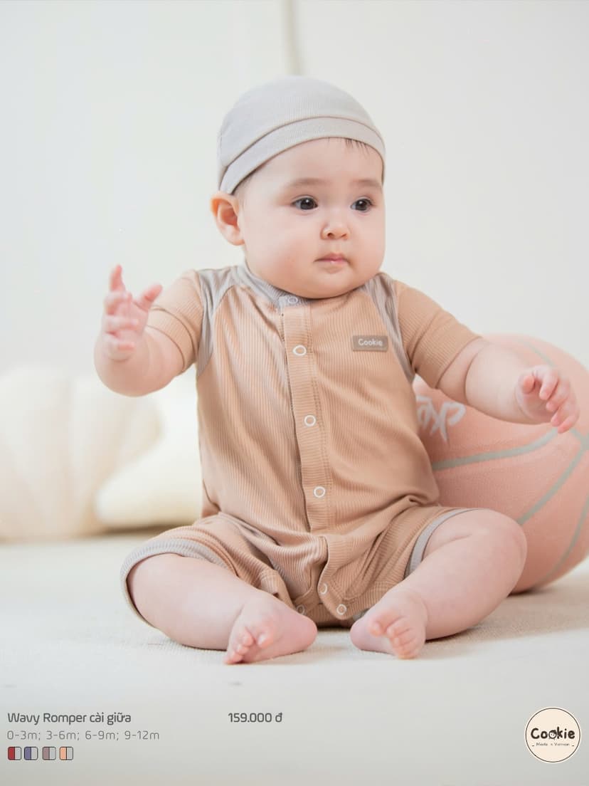 Ảnh Bodysuit Cho Bé Sơ Sinh COOKIE, Wavy Romper Cài Giữa Cho Bé Từ 0 Đến 12 Tháng 2025 4