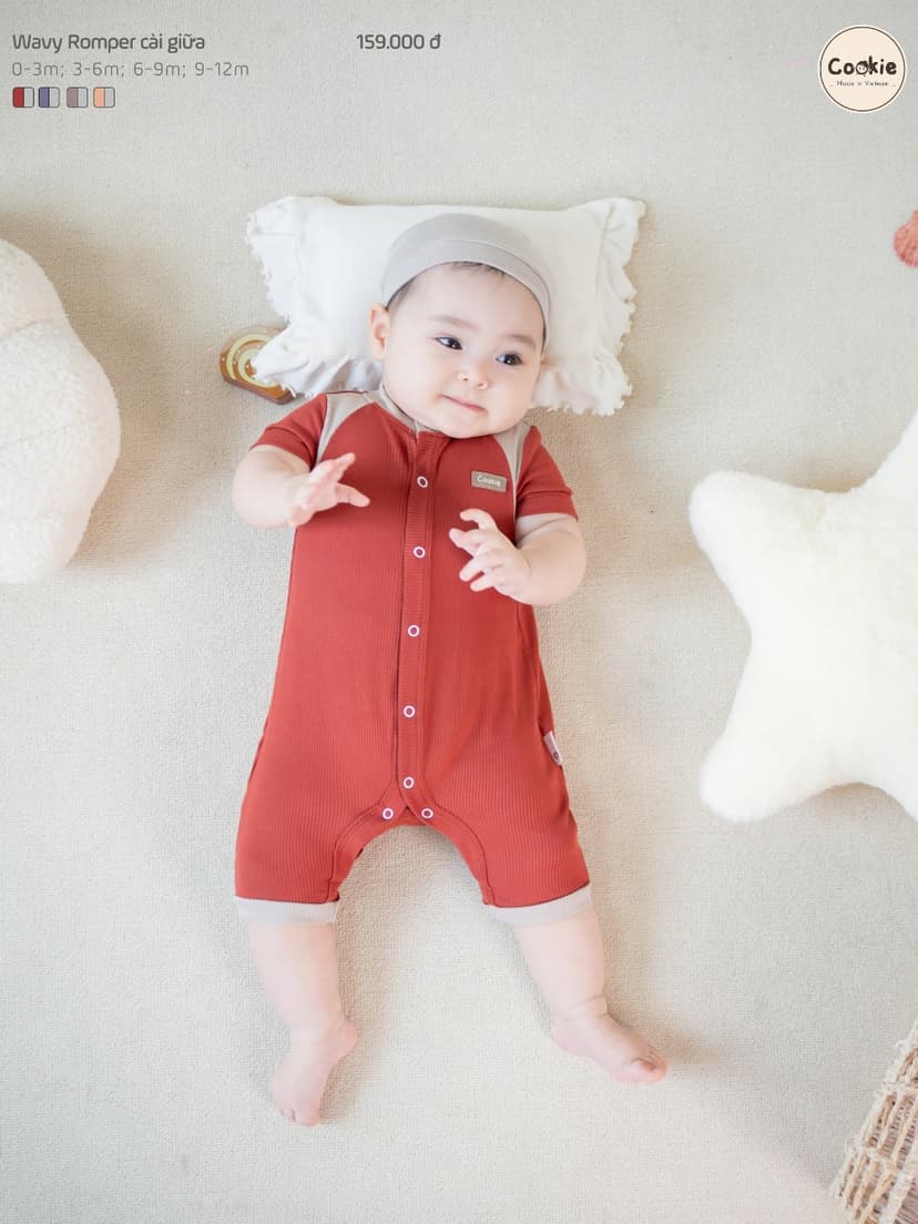 Ảnh Bodysuit Cho Bé Sơ Sinh COOKIE, Wavy Romper Cài Giữa Cho Bé Từ 0 Đến 12 Tháng 2025 1