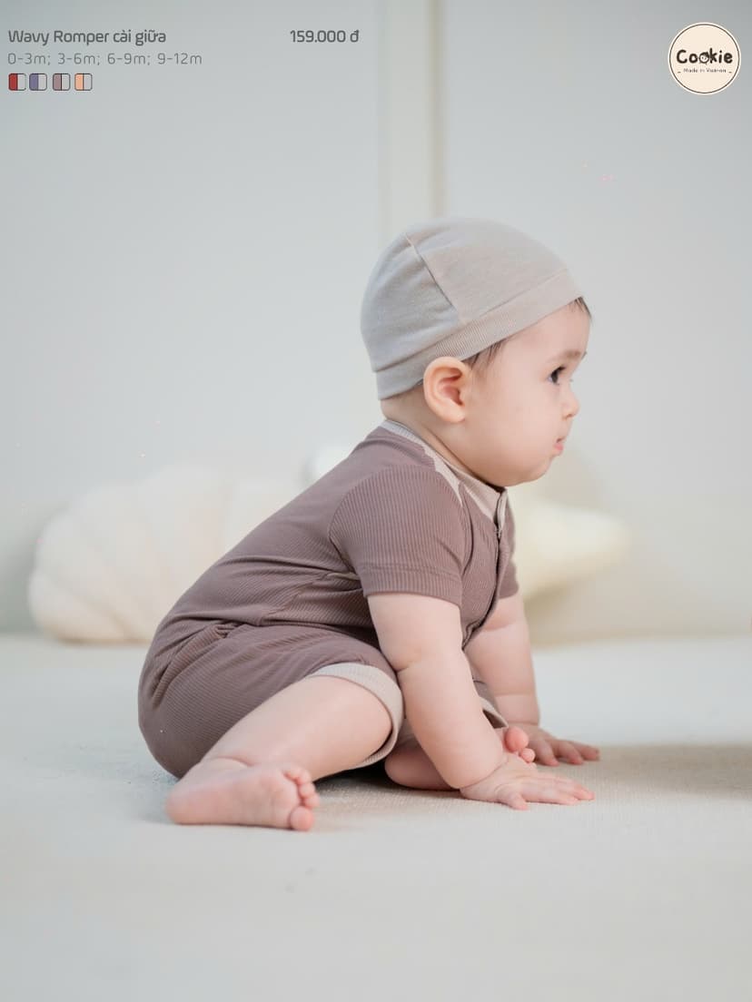 Ảnh Bodysuit Cho Bé Sơ Sinh COOKIE, Wavy Romper Cài Giữa Cho Bé Từ 0 Đến 12 Tháng 2025 2