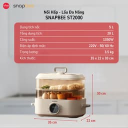Thumbnail Nồi Hấp Lẩu Điện 3 Tầng 20L SNAPBEE ST2000_5 Mức Nhiệt_Kháng Khuẩn_Không Gây Mùi [Snap Kitchen] 3