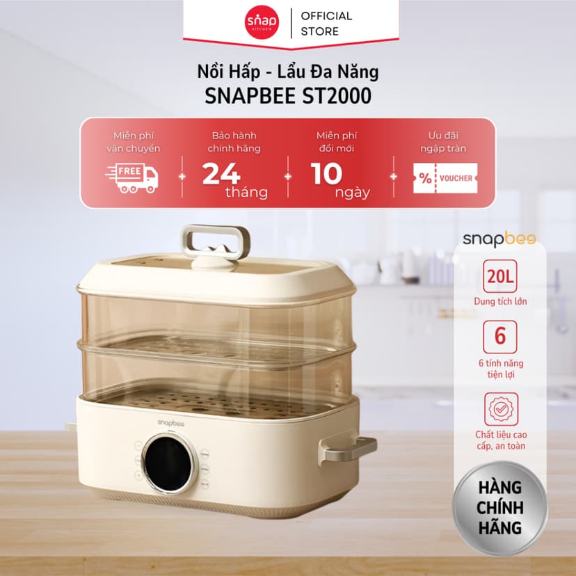 Ảnh Nồi Hấp Lẩu Điện 3 Tầng 20L SNAPBEE ST2000_5 Mức Nhiệt_Kháng Khuẩn_Không Gây Mùi [Snap Kitchen] 2