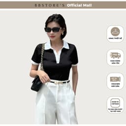 Thumbnail BBSTORE’S Áo Thun Polo Tay Ngắn Phối Cổ Trắng Thanh Lịch - A4033A 1