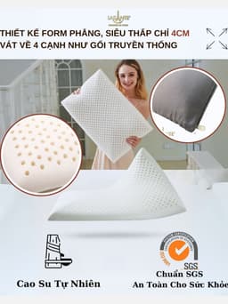 Thumbnail Gối Cao Su Thấp 4 Cm Siêu Mỏng Form Phẳng Truyền Thống Lasante Cho Người Nằm Gối Thấp 3
