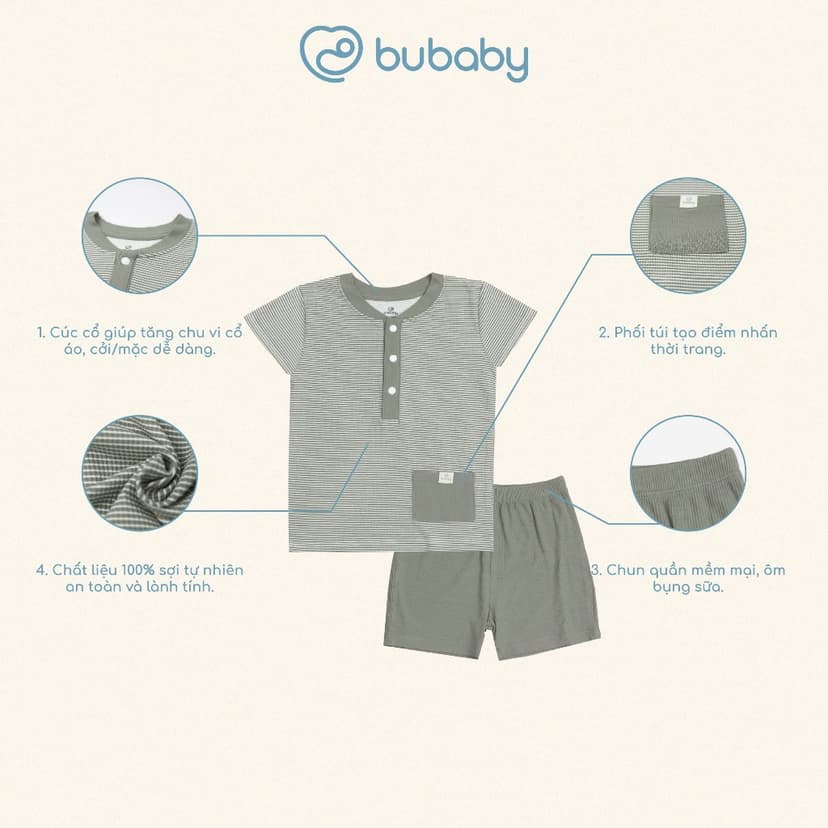 Ảnh Bubaby - Bộ quần áo ngắn tay hoạ tiết kẻ ngang Siro Bubaby mềm mại cho bé 3