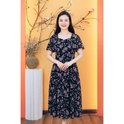 Thumbnail Đầm maxi trung niên cho mẹ - Cổ vuông tim tay loe - Đen hoa tím - TTV Store thời trang nữ TTV1826 2