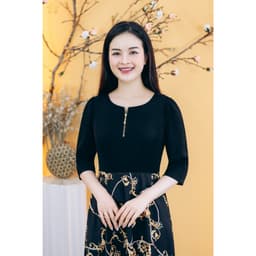 Thumbnail Đầm xòe trung niên cho mẹ - Cổ tròn tay lỡ - Đen họa tiết - TTV Store thời trang nữ TTV1828 3