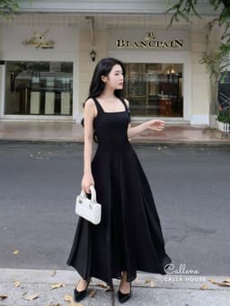 Thumbnail Đầm xòe dự tiệc cổ vuông dáng dài ráp 8 mảnh phối voan sang trọng Callene (L2617) 1