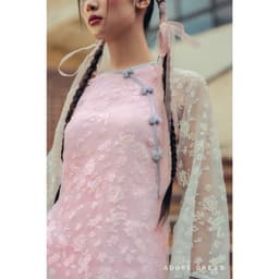 Thumbnail 412AD1008 - Bộ áo dài nữ voan tơ hoa rơi hồng mơ phai ADORE DRESS 4