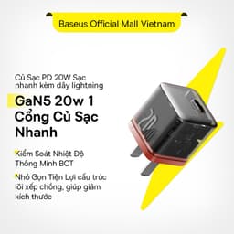 Thumbnail Baseus Củ Sạc Bộ Cáp Nhanh PD 20W GaN 5 Sạc điện cho Không Nóng Máy An Toàn Ổn Định 1