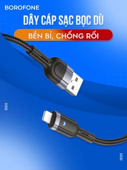 Thumbnail Dây sạc IP Hoco U117 12W có đèn, tự ngắt khi đầy pin, bọc dù bền bỉ, dài 1 mét 2