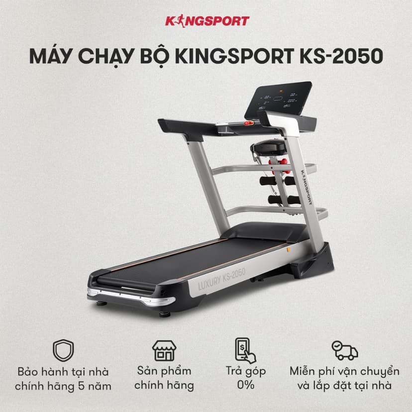 Ảnh CHỈ GIAO MIỀN NAM I Máy chạy bộ KINGSPORT Luxury KS-2050 tốc độ tối đa 18,8km/h, 12 chường trình luyện tập, tra dầ 1