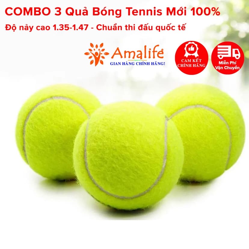 Ảnh Combo 3 Quả Bóng Banh Tennis Chơi Thi Đấu Quần Vợt Mới 100% Độ Nảy Cao Tiêu Chuẩn Quốc Tế 1.35 - 1.47m Hãng Amalife 1