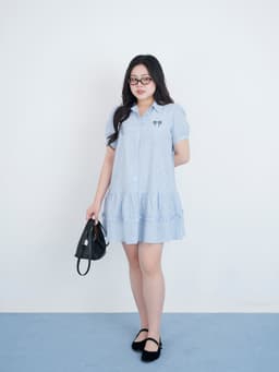 Thumbnail Đầm sơ mi xếp ly cạp thấp kẻ BIGSIZE (55kg đến 95kg) – 	25HYD203 - [BU Bigsize Young] 1