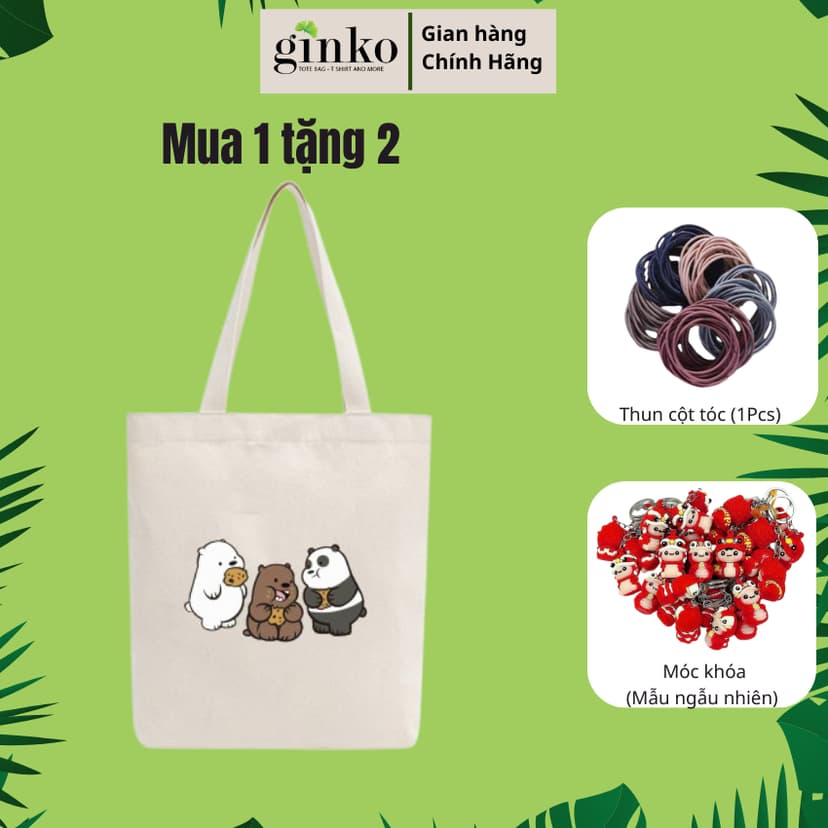 Ảnh BST Túi Tote Vải Mộc GINKO Kiểu Basic có dây kéo khóa ( túi con ) in hình We Bare Bears M68-M76 1