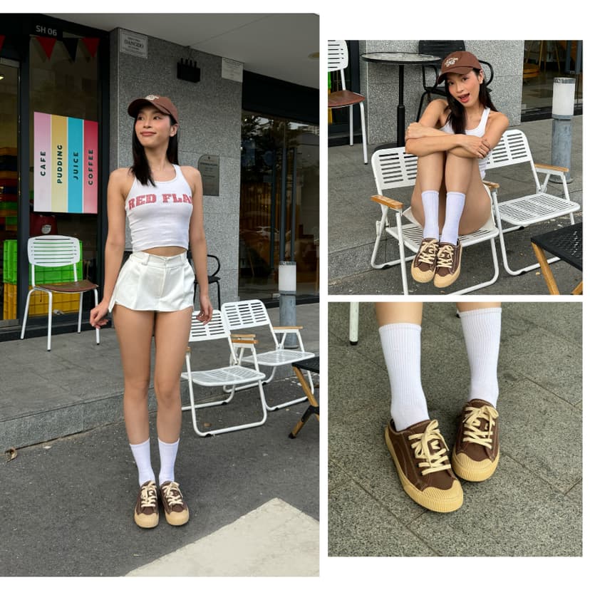 Ảnh Giày Sục Đạp Gót Mules Vải Sneaker Unisex E10 CHOCO MILK DINCOX Tăng Chiều Cao 4cm 3