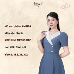Thumbnail Đầm Thiết Kế EMY Thời Trang Cao Cấp EM2104 Vải Cotton Lạnh Màu Xám Phối Trắng Sang Chảnh Đi Tiệc 4