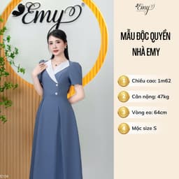 Thumbnail Đầm Thiết Kế EMY Thời Trang Cao Cấp EM2104 Vải Cotton Lạnh Màu Xám Phối Trắng Sang Chảnh Đi Tiệc 2