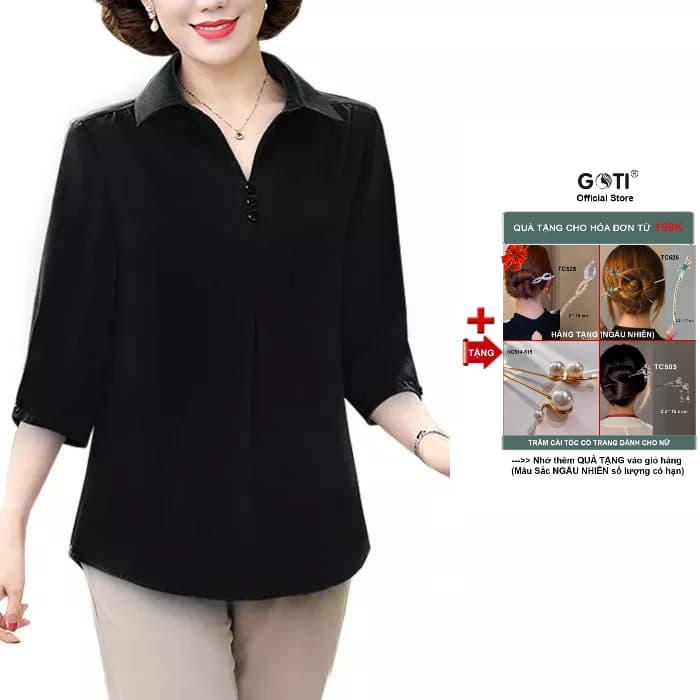 Ảnh GOTI - Áo Trung Niên Nữ Cao Cấp U50-60 Size Lớn Dạng Cổ Sơ Mi Tay Lỡ In Họa Tiết Sắc Màu 3A30 3A01 3A06 1