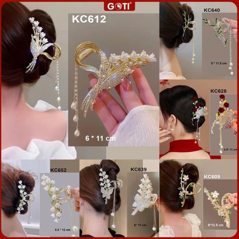 Ảnh GOTI - Phụ Kiện Tóc Nữ Thanh Lịch – Kẹp Tóc Càng Cua Kim Loại Hình Chữ S Gợn Sóng Đính Hạt Quà Tặng Nữ 20-10 8-3 KC605 1