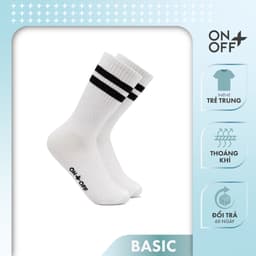 Thumbnail Tất thể thao cao cổ Genz Unisex ONOFF 2 sọc ngang sneaker - 15AR23A115 1